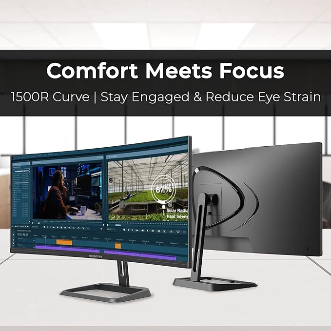Deco Gear 34-Inch Business Curved Super UltraWide WQHD Monitor 3440 × 1440 R1500 100Hz 1ms 99% sRGB HDR 2× DisplayPort 2× HDMI Tilt Adjustable PIP/PBP Low Blue Light, American Seller