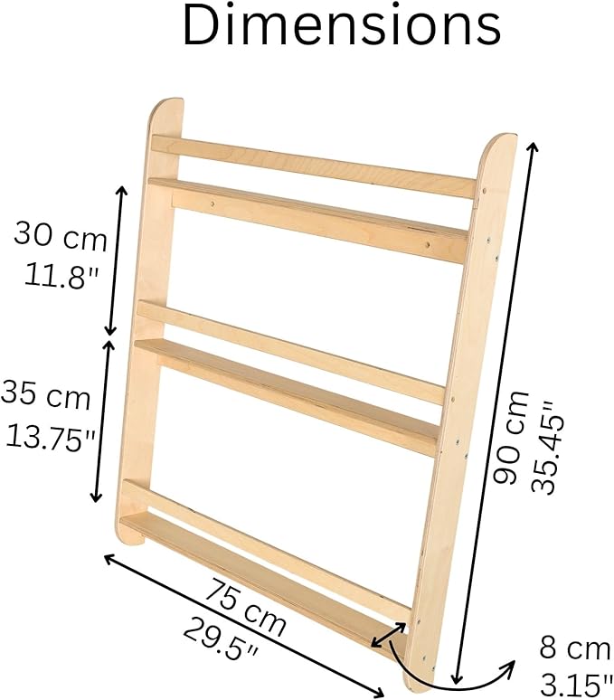 Montessori Wall-Mounted Bookshelf for Toddlers Toy Storage Shelf Organizer for Playroom and Classroom Floor Bookshelves for Kids Room (Natural, XL, 3)