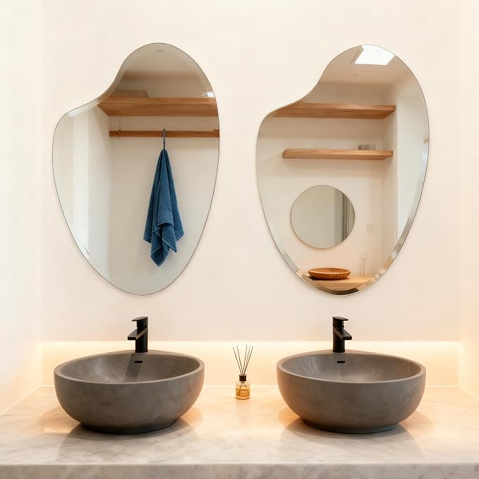 Frameless Asymmetrical Heart Shaped Wall Mirror, 20x28 Inch Beveled Edge Decorative Vanity Mirror for Bathroom, Bedroom, Entryway