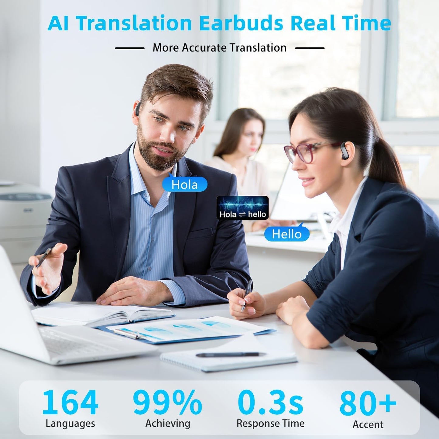 Skiennix AI Translation Earbuds - Real-Time Language Translator | 164 Languages, Bluetooth, Black