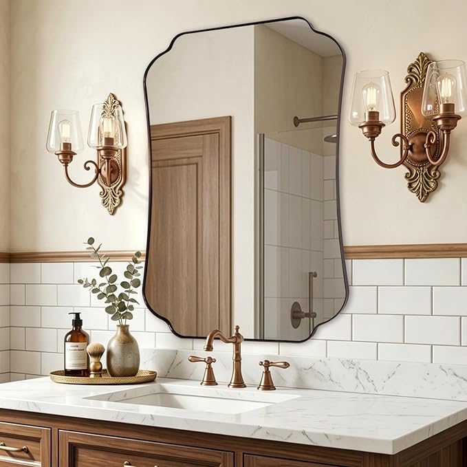 ANDY STAR Bronze Bathroom Mirror 24x36 Inches, Rustic Scalloped Wall Mirror with Distinctive Notched Edge, Decorative Accent Mirror for Bathroom, Entryway or Living Room