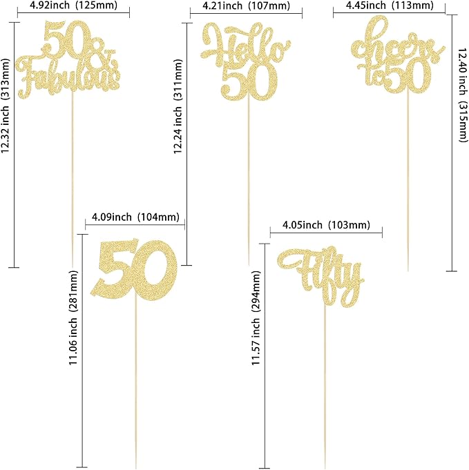 Gyufise 15Pcs 50th Birthday Centerpiece Sticks Fifty Happy 50th Table Flower Centerpieces Sticks Cheers to 50 Floral Decorations for 50th Birthday Party Centerpieces Supplies Gold