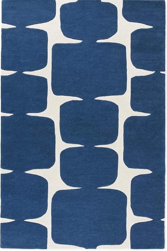 Restoration and Renovation Modern Wool Area Rug - Contemporary Abstract Geometric Design, Thick & Soft Hand-Tufted Carpet - Ideal for Indoor Decor in Living Room, Bedroom (Denim Blue, 6' x 9')