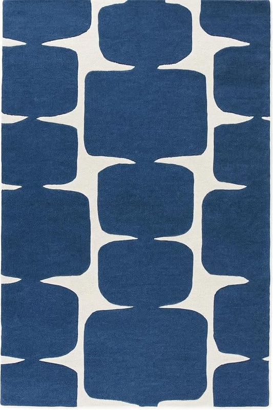 Restoration and Renovation Modern Wool Area Rug - Contemporary Abstract Geometric Design, Thick & Soft Hand-Tufted Carpet - Ideal for Indoor Decor in Living Room, Bedroom (Denim Blue, 8' x 10')