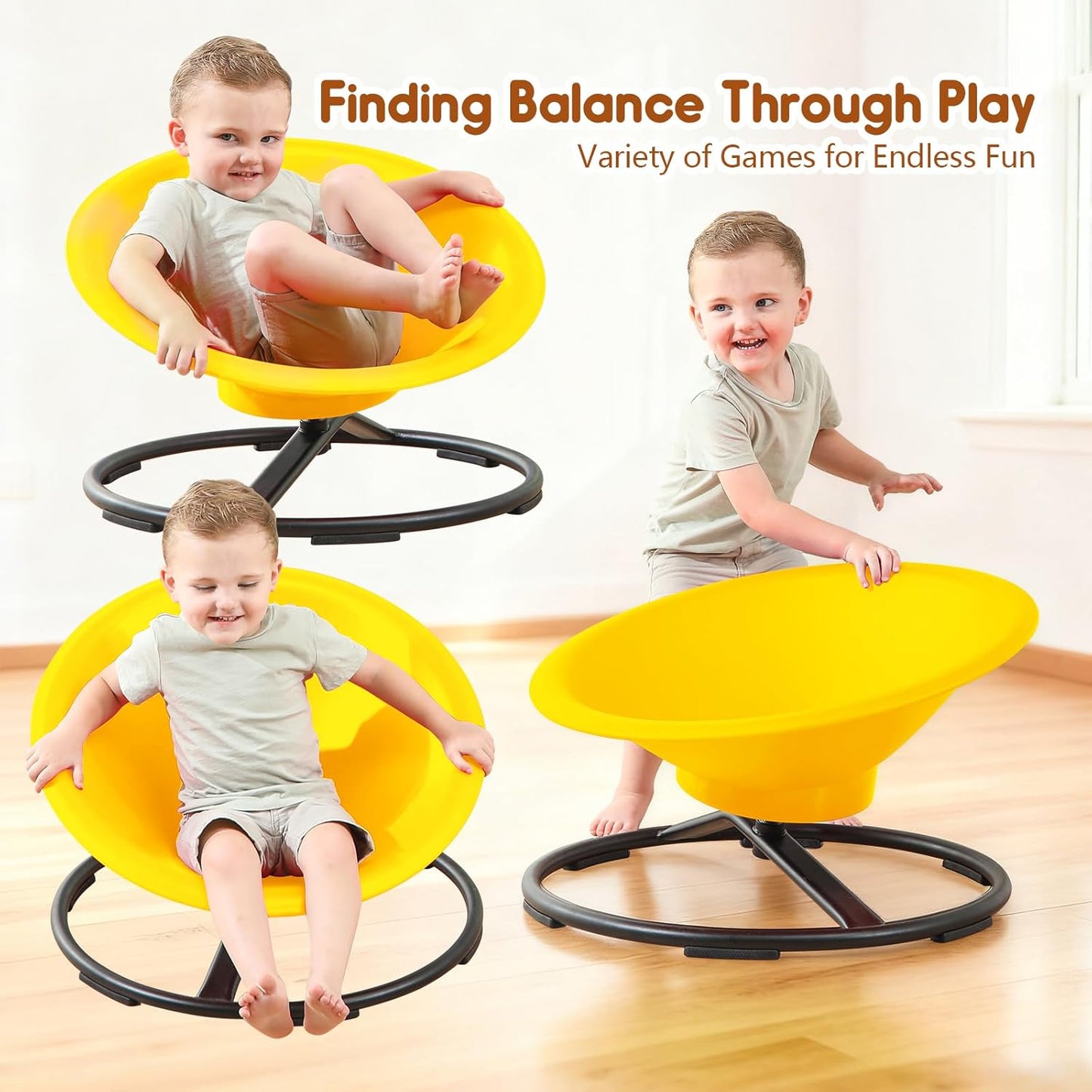 Skiennix Spinning Chair - Sensory Swivel Toy for Kids 3+ | Enhances Motor Skills (Yellow)
