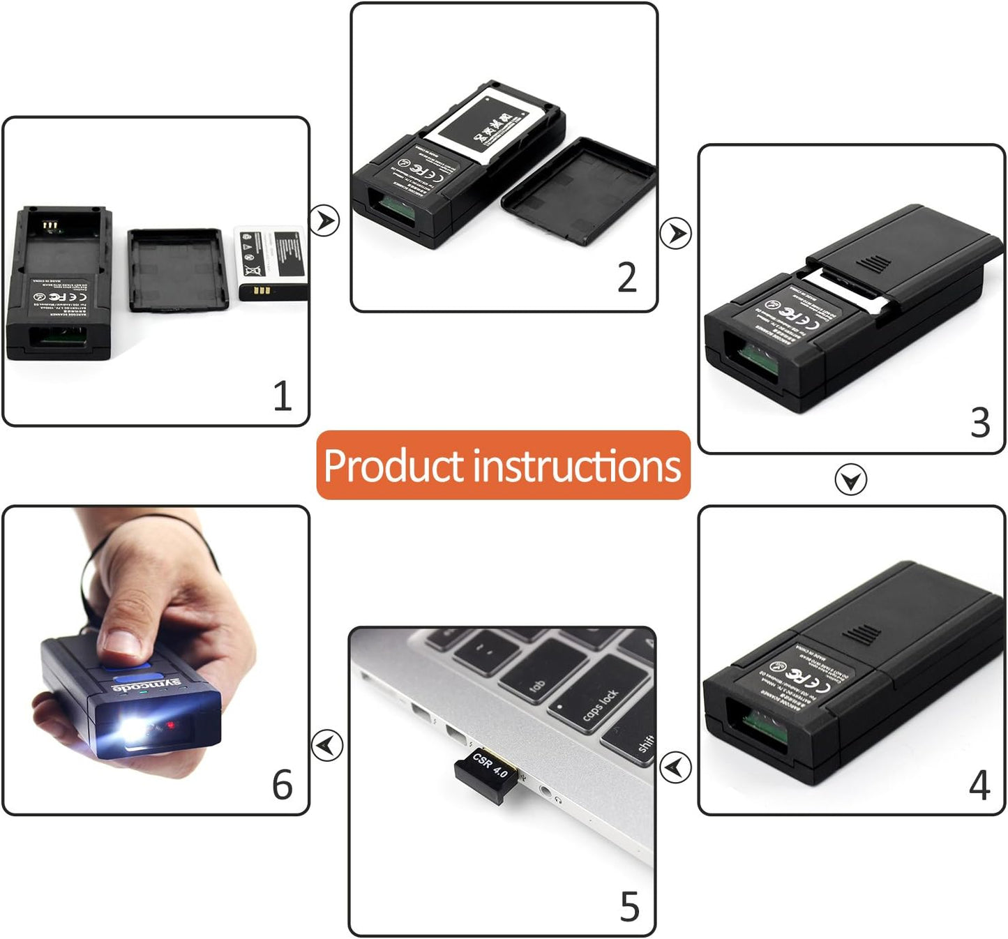 Symcode Bluetooth Wireless Barcode Scanner - Portable 2.4GHz Reader for Windows, Mac, Android & iOS Devices