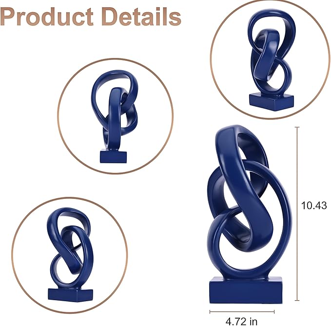 WUBIANJIE Modern Abstract Knot Sculpture, Artistic Mobius Inspired Resin Decor, Elegant Home and Office Decor, (Blue)