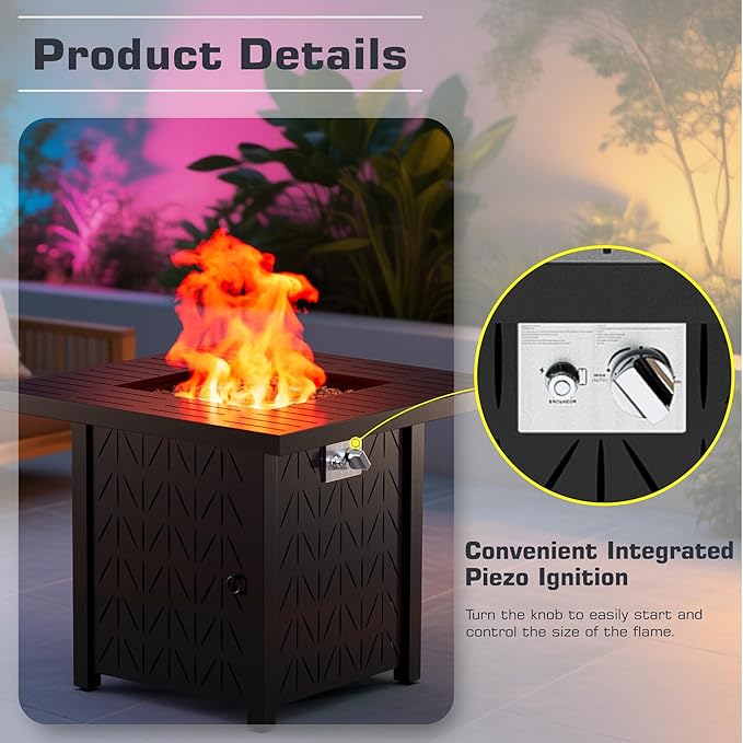 28'' Propane Fire Pit Table, 2 in 1 Rectangular Outdoor Fireplace, Outside Patio Deck and Garden, Gas Fire Pit Table with Lid and Stone, 50,000 BTU Adjustable Flame