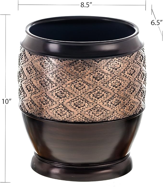 Creative Scents Dublin Brown Small Bathroom Trash Can with Lid - 1.3 Gal / 4.8L Decorative Oval Waste Basket - Durable Resin Garbage Can for Bathroom, Bedroom, Office Decor - Mini Wastebasket Bin