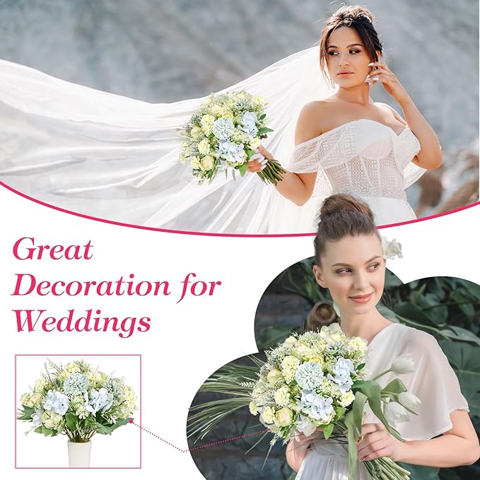 Olgaa 12 Bundles Peonies Artificial Flowers Silk Flowers Fake Peony Bouquet Faux Peonies Flowers Bulk for Wedding Decor Centerpiece Table Decorations (Blue Green)