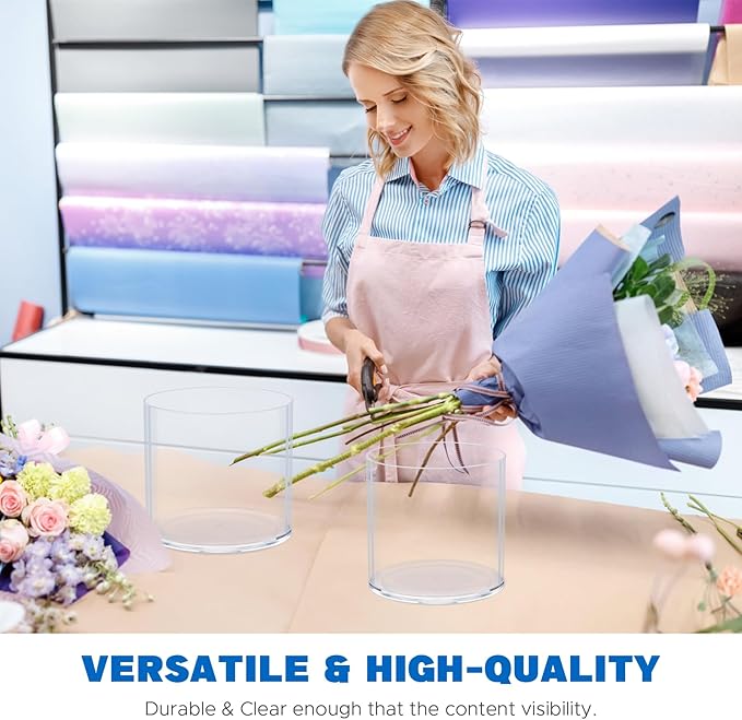 JYPS Flower Clear Vase Centerpiece for Home 1-Set of 2 Sizes, Wedding Party, Plastic Clear Cylinder Wide Vase for Flowers, Decorative Wide Mouth Vase for Decor, Centerpieces, Large Clear Container