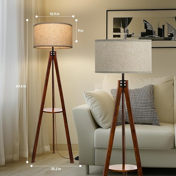 EOEYYOYB Floor Lamps with Shelf, Modern Standing Lamp with 3 Color Temperature Led Bulb, Tall Lamps with Foot Switch for Living Room Bedroom and Office, Juglans Nigra