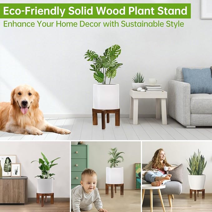 hismocal 2 Pack Wood Plant Stand Indoor Holders for Plants, Sturdy Flower Pot Stands Plants Shelf, Wooden Stool for Patio Plant Stand, Fit 5-18 Inch Variety Flower Pots, Easily Assemble