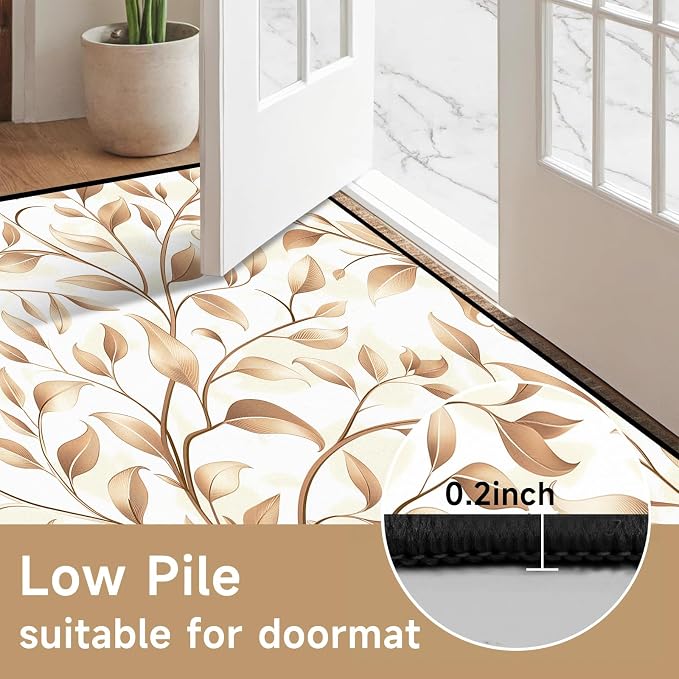 Botanical Leaf Vine Area Rug Beige Floral Branch Print Rug for Bedroom Living Room Kitchen Nursery Playroom Home Decor Non-Slip Washable Floor Mat Modern Farmhouse Carpet,4'x6'