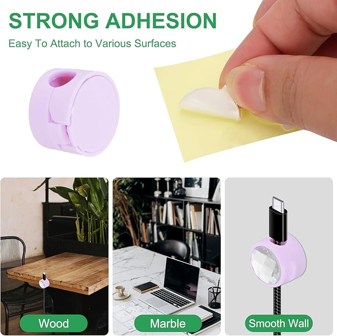 PATIKIL Cable Organizer Holder, 12 Pcs Magnetic Spring Desk Cable Management Clips Adhesive Cord Holder Keeper for Office Desktop Wall Car, Purple