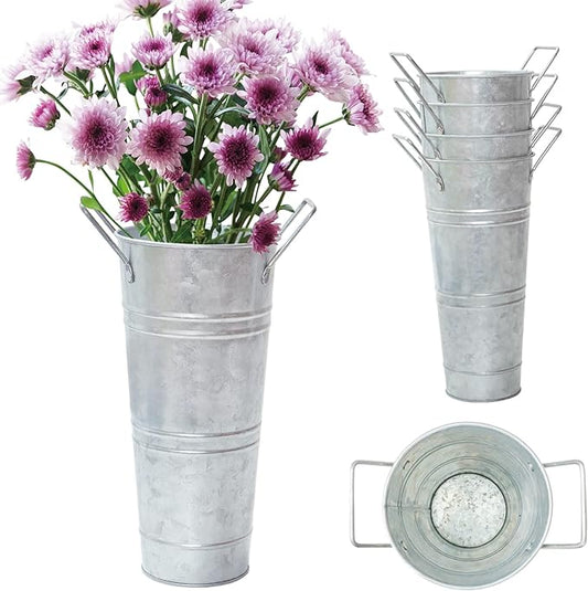 Notakia Galvanized Metal Vases Farmhouse French Flower Bucket Vases for Cut Flowers for Home Decor and Wedding Table Centerpiece Decorations (9.05in Silver 4Pcs)