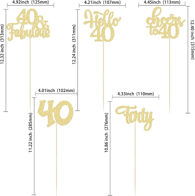 Gyufise 15Pcs 40th Birthday Centerpiece Sticks Forty Happy 40th Table Flower Centerpieces Sticks Cheers to 40 Floral Decorations for 40th Birthday Party Centerpieces Supplies Gold