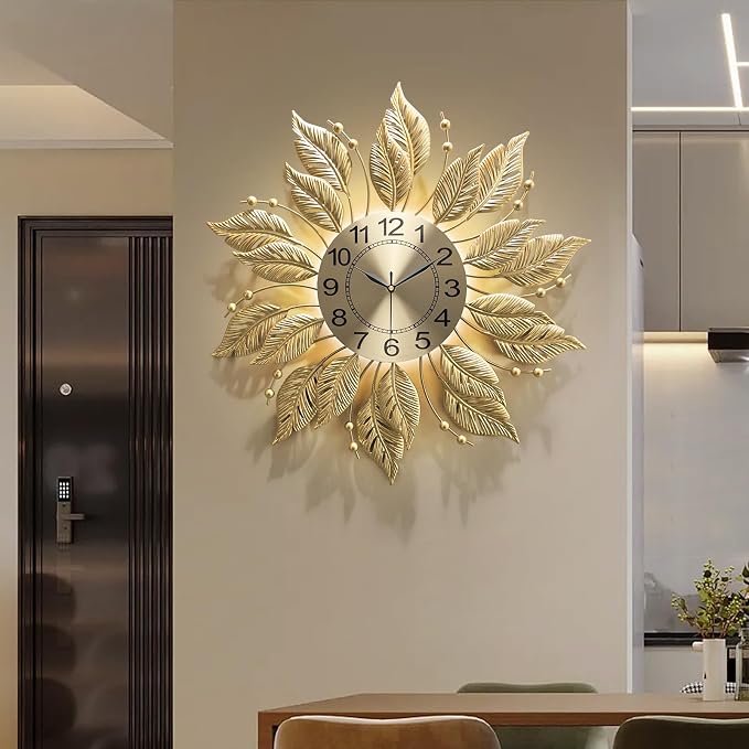 27" Gold Mid Century Modern Wall Clock，Battery Operated Decorative Decorative Metal Wall Clock for Living Room/Bedroom/Office/Bathroom Wall Art&Clocks