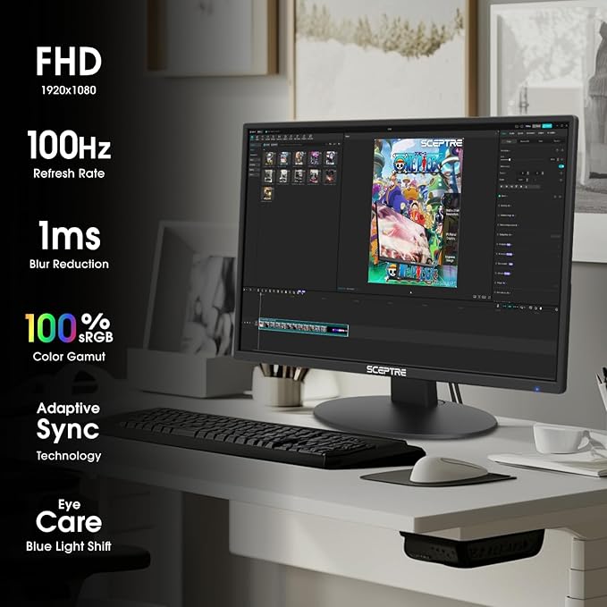 New! Sceptre 24-inch Prime Monitor 100Hz 100% sRGB HDMI x2 VGA Build-in Speakers Machine Black 2026 (E248W-19203R Series)