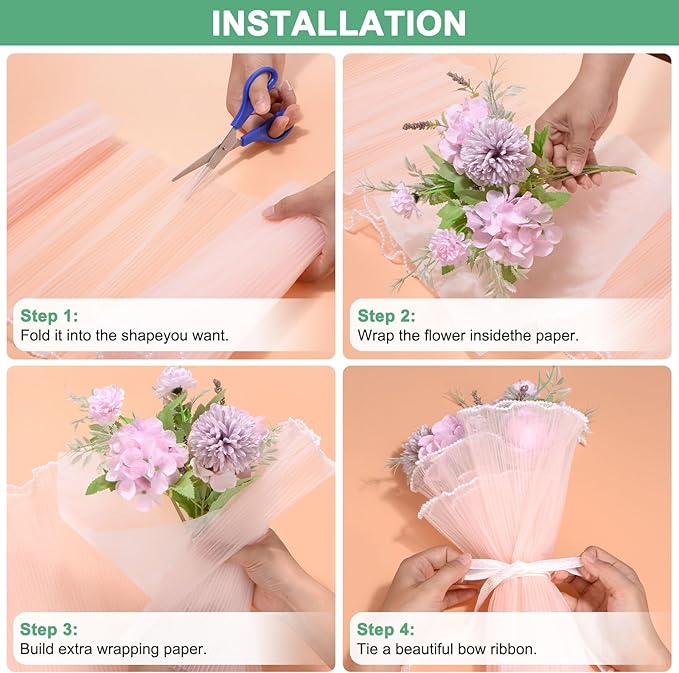 M METERXITY 38-Sheet Korean Cotton Wrapping Flower Paper, 22.8x17.7 Inch/ 58x45cm Waterproof Floral Wrapping Cotton Paper for Bouquets/Gift Packaging [Sky Blue]