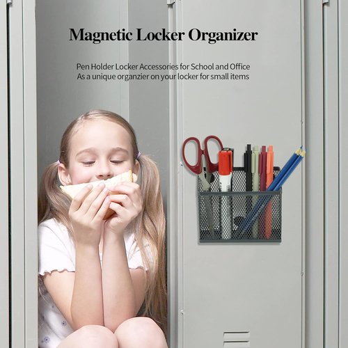 Neudeco Locker Accessories Kit - Mesh Shelf, Organizer, Magnetic Basket & Pen Holder | Pack of 4, Grey