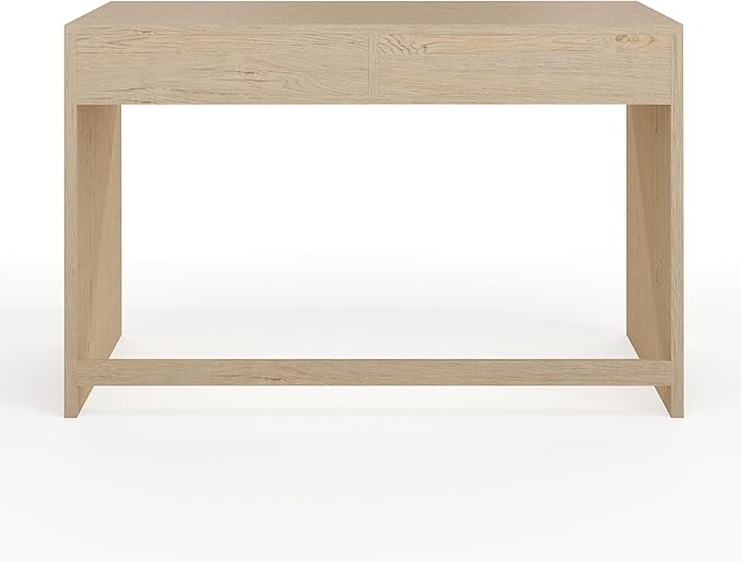 Martha Stewart Kayden Home Office Modular Desk with 2 Drawers in Light Natural with Brushed Gold Hardware