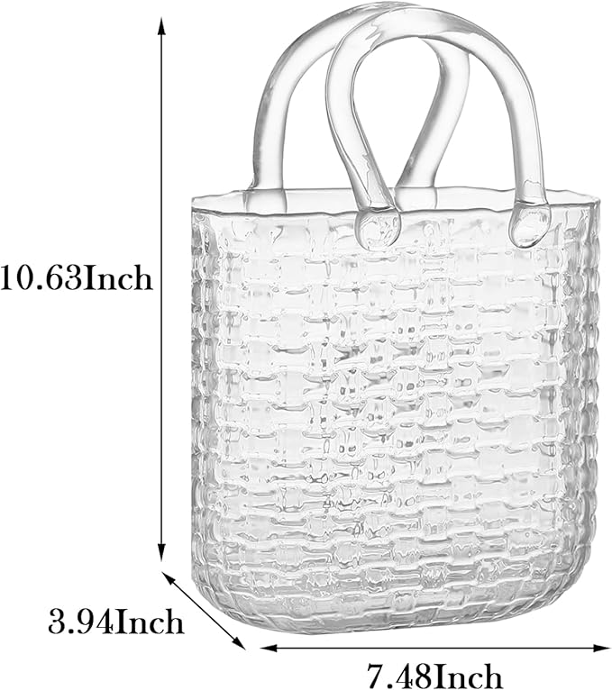 Glass Purse Vase, Purse Vase for Flowers, Unique Purse Flower Vase, Large Glass Bag Vases, 10 Inch Handbag Shaped Vases for Home, Living Room, Bedroom, Table, Office Decor