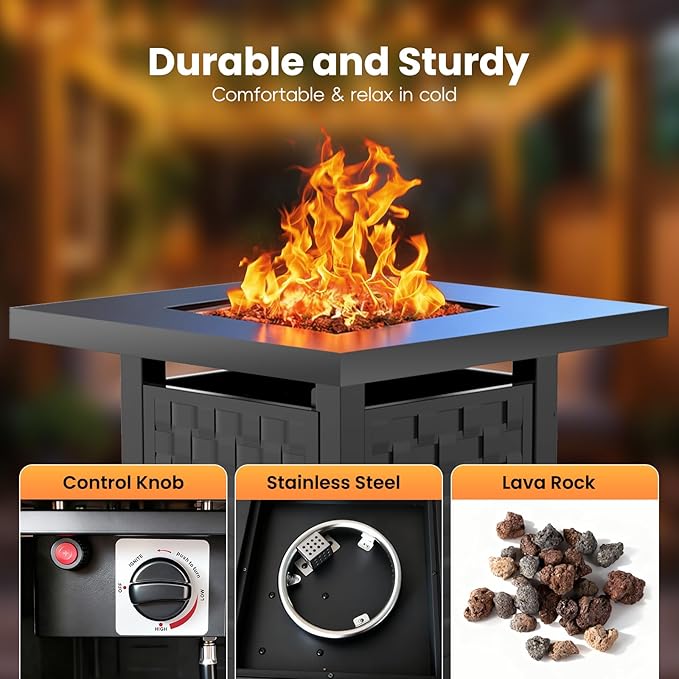 28 Inch Propane Fire Pit Table, 50,000 BTU 2 in 1 Fire Pit Table, Metal Tabletop, Adjustable Flame, Outdoor Fire Pit for Patio, Garden, Yard, Outdoor Gatherings