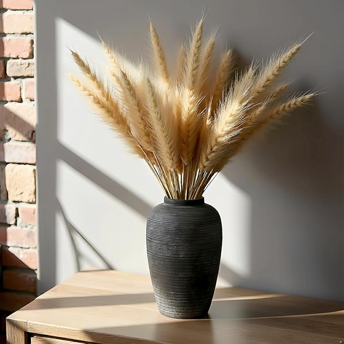 Large Ceramic Vase, 10.24 inch Minimalist Vase for Home Decor, Handmade Farmhouse Flower Vase for Table Centerpiece, Wedding, Living Room, Kitchen Decoration, Shelf Decor (Black)