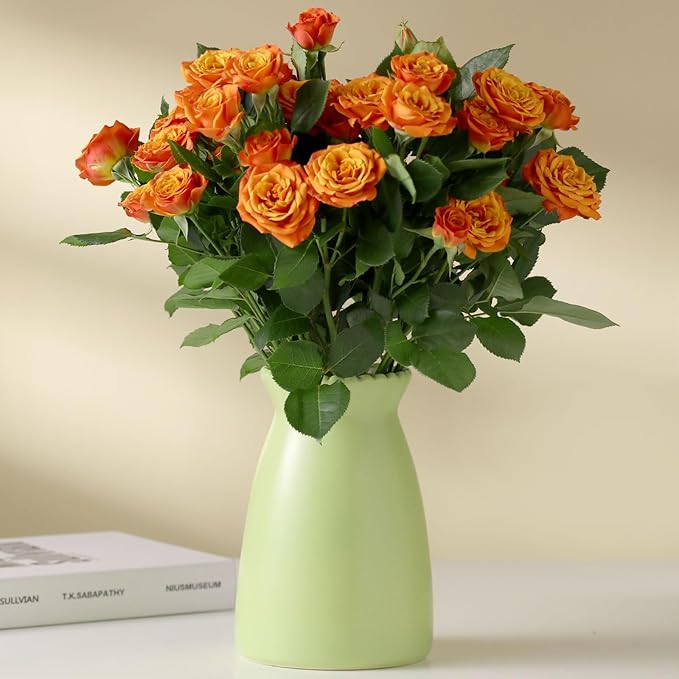 hjn Green Flower Vase – Minimalist Ceramic Vase, Decor Vases for Flowers/Centerpieces/Table/Office/Living Room/Bookshelf/Mantel-(Green)