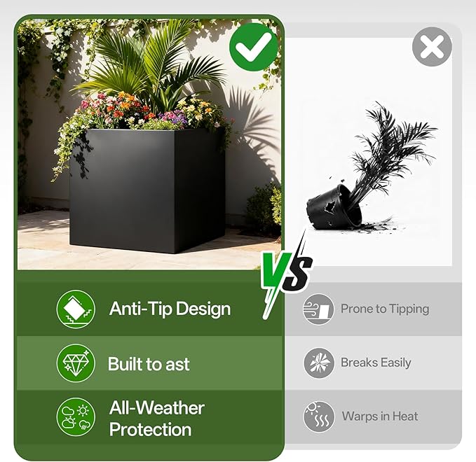 Metal Planter Box, 26" x 26"x 26", Heavy-Duty Galvanized Steel Outdoor Planter with Drainage Holes, Rectangular Planter for porches, Gardens, patios, and courtyards，Black