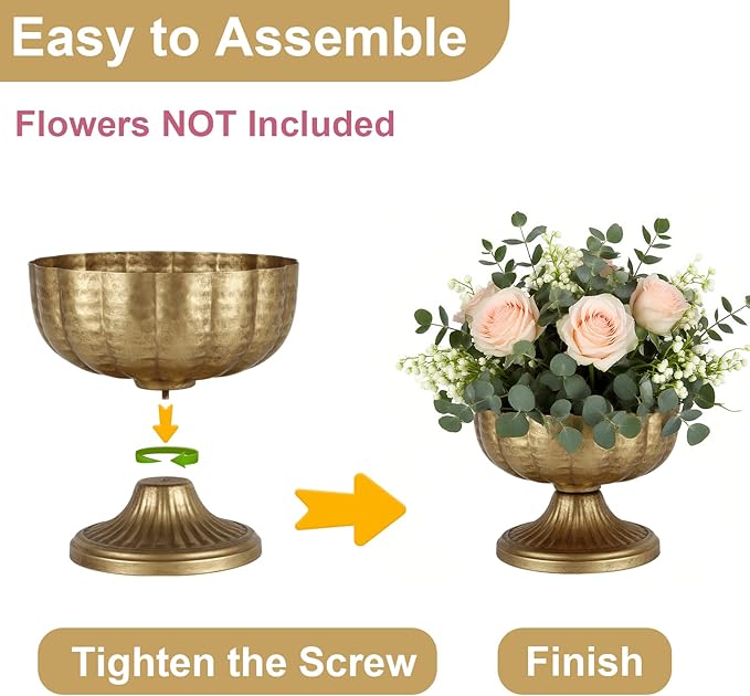 Retro Gold Vases for Centerpieces Set of 2 Brass Metal Vases for Flowers Decorative Pedestal Bowl for Table Centerpieces Floral Arrangments on Housewarming Wedding Party
