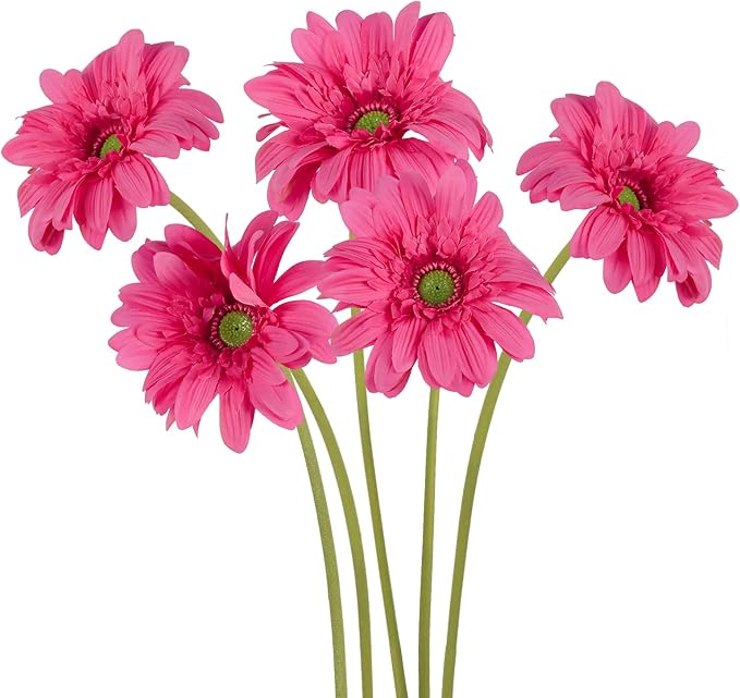 Hot Pink Gerbera Daisy Artificial Flowers – 5PCS Faux Wildflowers with 26.7" Stems, Real Touch Gerber Daisies for Summer Flowers Artificial Decoration, Bouquets & Party Arrangements
