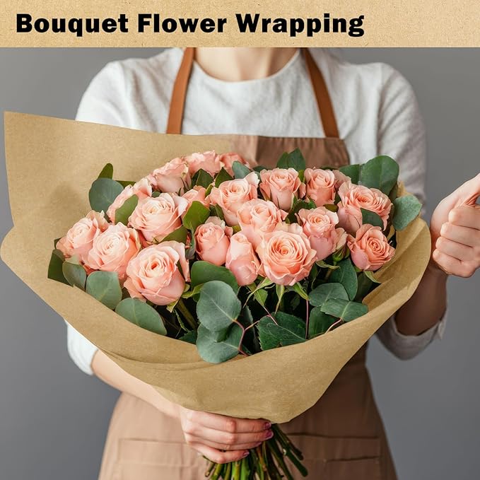 RUSPEPA Brown Kraft Wrapping Paper Roll, 17.5"x 393"(32.8'), Recyclable Brown Art Gift Wrap Paper for Gift Wrapping, Table Covering, Kid Craft Supplies, Bouquet Flower, Bulletin Board, 80GSM