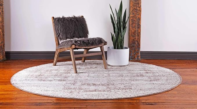 Unique Loom Bromley Collection Area Rug - Wells (3' Round, Light Brown/ Ivory)