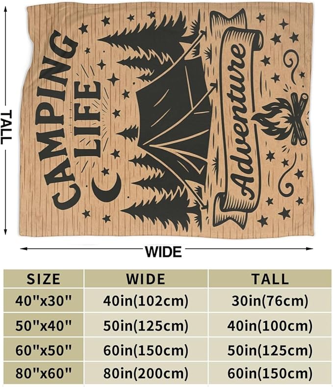 Camping Blanket Camper Throw Blanket Soft Cozy Fleece Fuzzy Stuffed Plush Flannel Gifts for Girls Women Boys Kids Adults 60"X80"