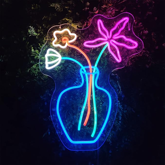Plant Neon Sign for Wall Decor,Led Signs,Flower Neon Signs for Bedroom Wall with Dimmable Switch for Any Age Children's Room, Bar, Party, Christmas, Wedding Decoration Size:60 * 45cm