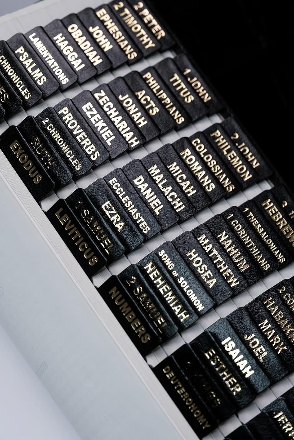 UPAFEXXI Leather Bible Tabs - Large Print Stickers with Gold Foil Lettering | Easy Navigation Labels (Black)