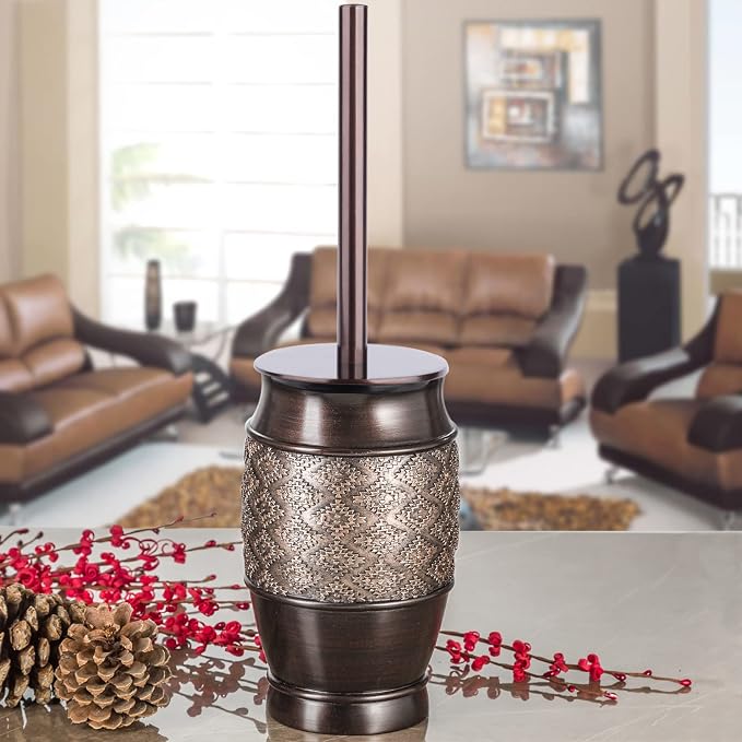 Creative Scents Dublin Brown Bathroom Accessories Set 6-Piece Resin Bathroom Decor Set Includes Toilet Bowl Brush and Holder, Tissue Box Cover, Soap Dispenser, Soap Dish, Cup, & Toothbrush Holder