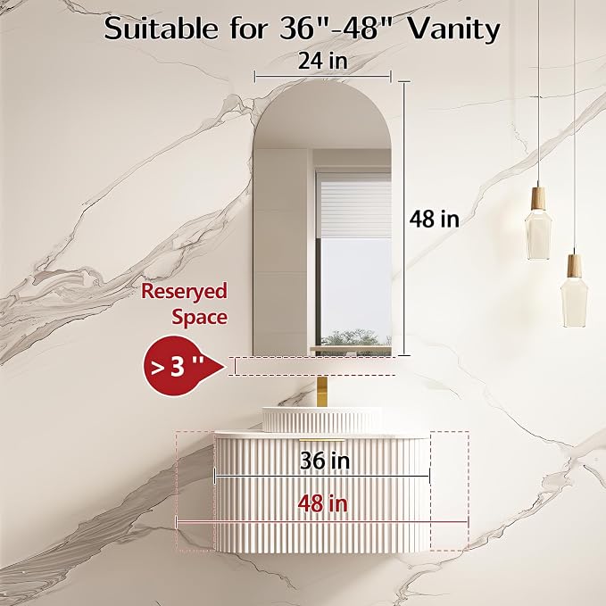 Niccy Arched Mirror, 24"x48" Arch Bathroom Mirror, Decorative Modern Mirrors for Bathroom, Bedroom, Living Room, Entryway, Frameless Vanity Mirror, Unique Wall Mounted
