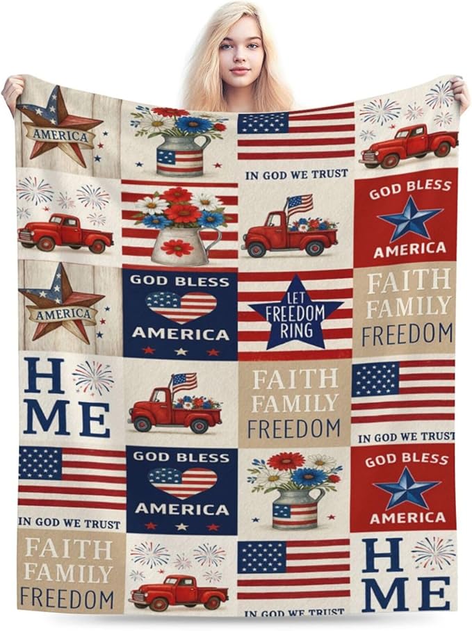 American Flag Blanket Patriotic Throw Blanket National Flag Soft Cozy Fleece Fuzzy Stuffed Plush Flannel Gifts for Girls Women Boys Kids Adults50 X60