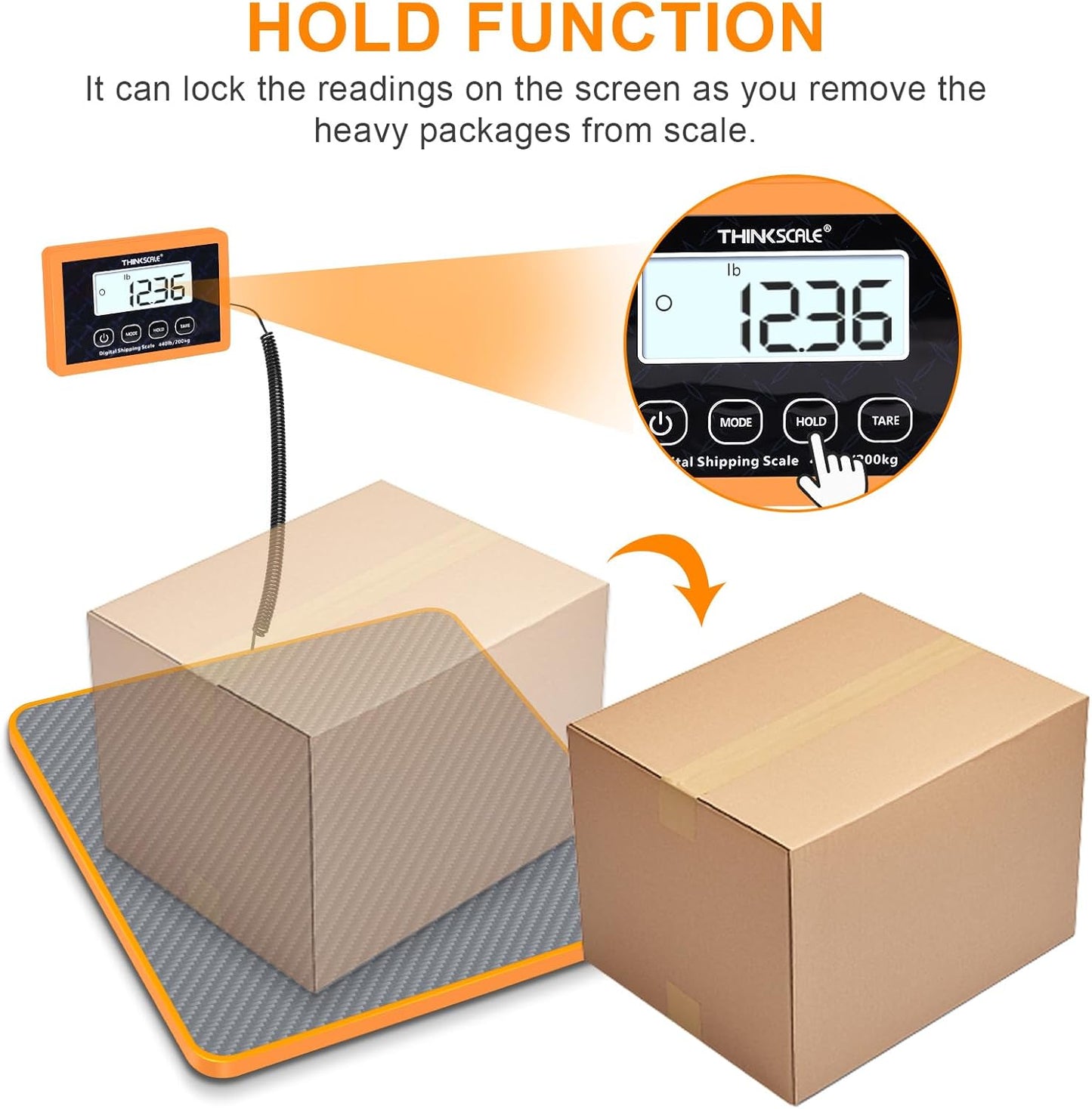THINKSCALE Shipping Scale - 440lb Capacity Precision Postal Scale for Packages & Luggage | Battery & AC Adapter Included