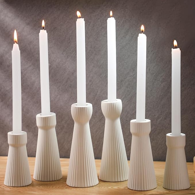 Mumufy 6 Pcs White Taper Candle Holders for Candlesticks Ceramic Candle Stick Modern Decorative Candlestick Stand for Wedding Table Centerpiece Dinner Desktop Decoration Housewarming Gift