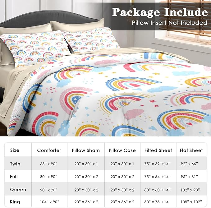 Comforter Set Twin Size, Rainbow Sunshine Star 5 Pcs Bedding for Kids and Adults, Dream Pink Cute Bed Sheet Sets with Fitted Sheet Pillowcase & Sham for Bedroom Bed Decor