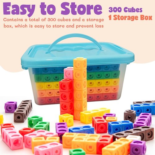 Skiennix 300 Pcs Linking Cubes - Math Manipulatives for Kids | STEM Counting Blocks with Storage Boxes
