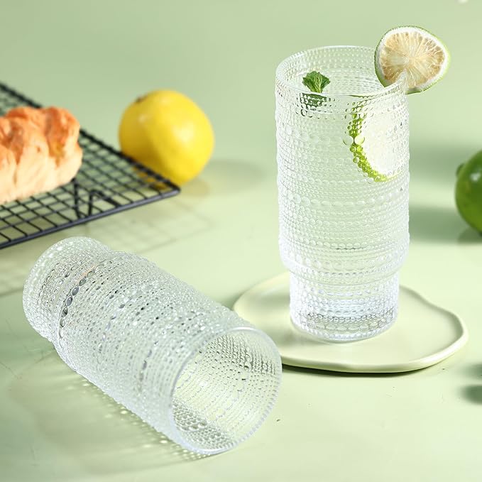 Large Capacity 16 oz Hobnail Drinking Glasses Set of 12, Vintage Glassware Drinking Glasses, Clear Water Glasses Tumbler, Cups for Kitchen, Juice, Beer, Cocktail, Whiskey