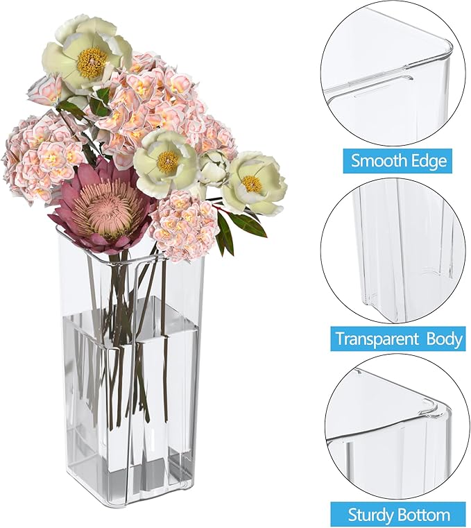 Rosebloom Clear Plastic Vases, Acrylic Flower Vase for Desktop Decoration, 6 Packs