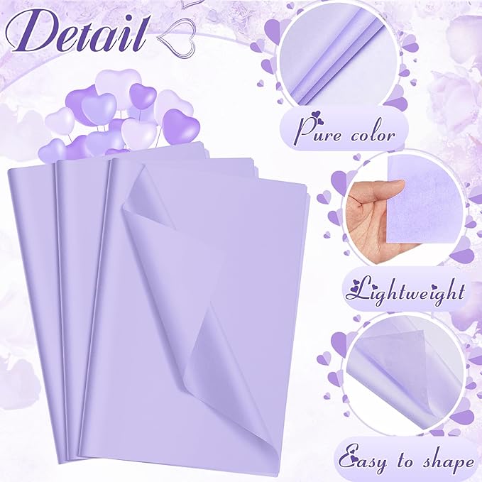 Qilery 500 Sheets Tissue Paper 15 x 20 Inch Acid Free Wrapping Gift Paper Crafts Bulk for Holiday, Birthday, Party Decor, Weddings, Baby Shower(15 x 20 Inch,Classic,Lavender)