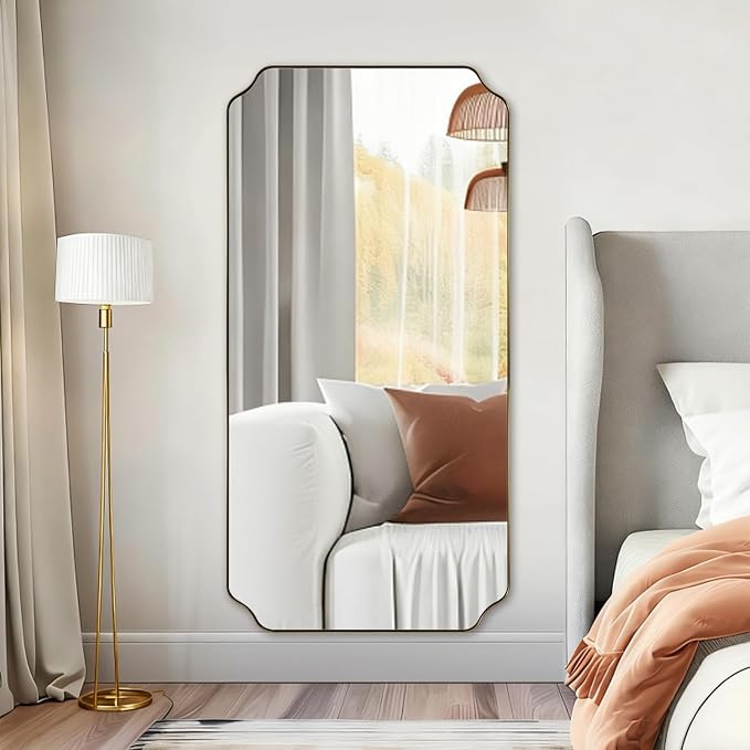 ANDY STAR 30"x60" Large Bathroom Mirror, Gold Scalloped Mirror for Bathroom, Brushed Brass Full Length Wall Mirror with Rust-Proof Stainless Steel Frame, Hangs Vertically or Horizontally