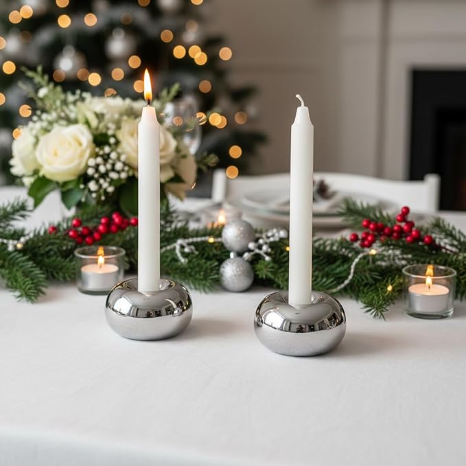 Silver Modern Doughnut Shaped Candlestick Holder, Small Decorative Taper Candle Holder for Bathtub Bedroom Livingroom
